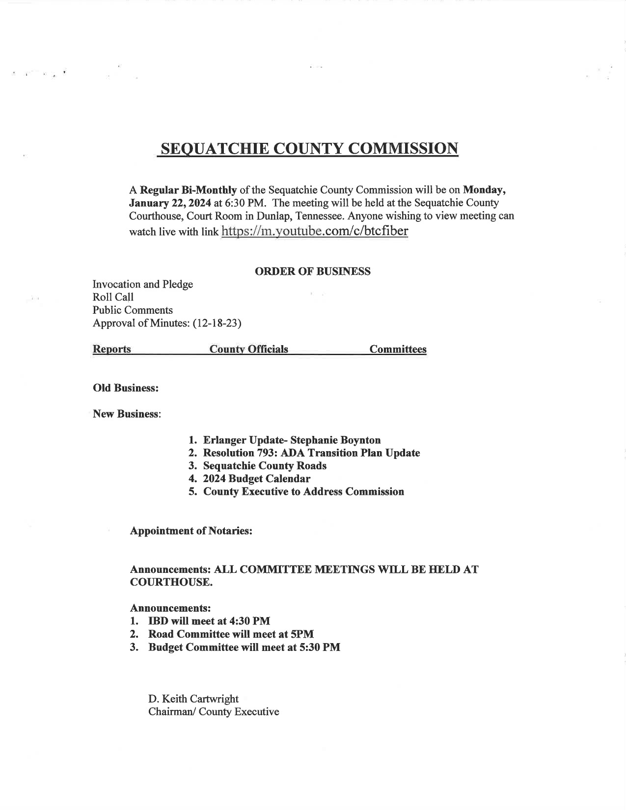 Featured image for: Sequatchie County Commission Agenda 01/22/24