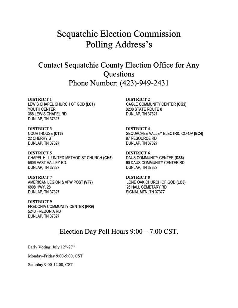 Featured image for: Sequatchie County Election Polling Addresses 2024