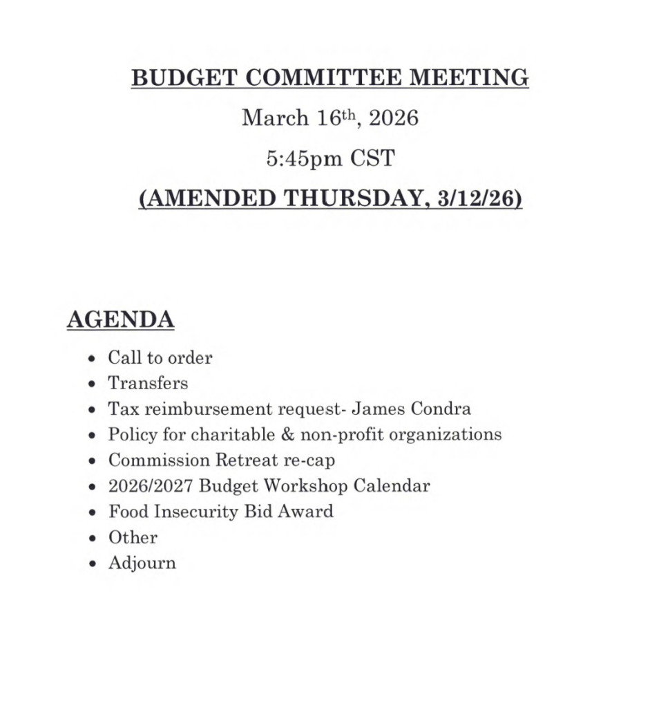 Featured image for: The (Amended) Budget Committee Meeting Agenda for 03/16/26