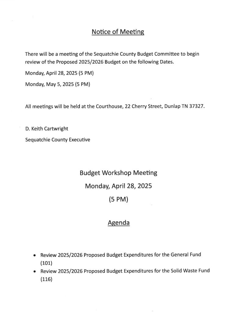 Featured image for: Sequatchie County Budget Committee Meeting