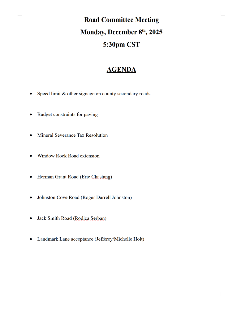 Featured image for: Road Committee Meeting Agenda 12/8/25