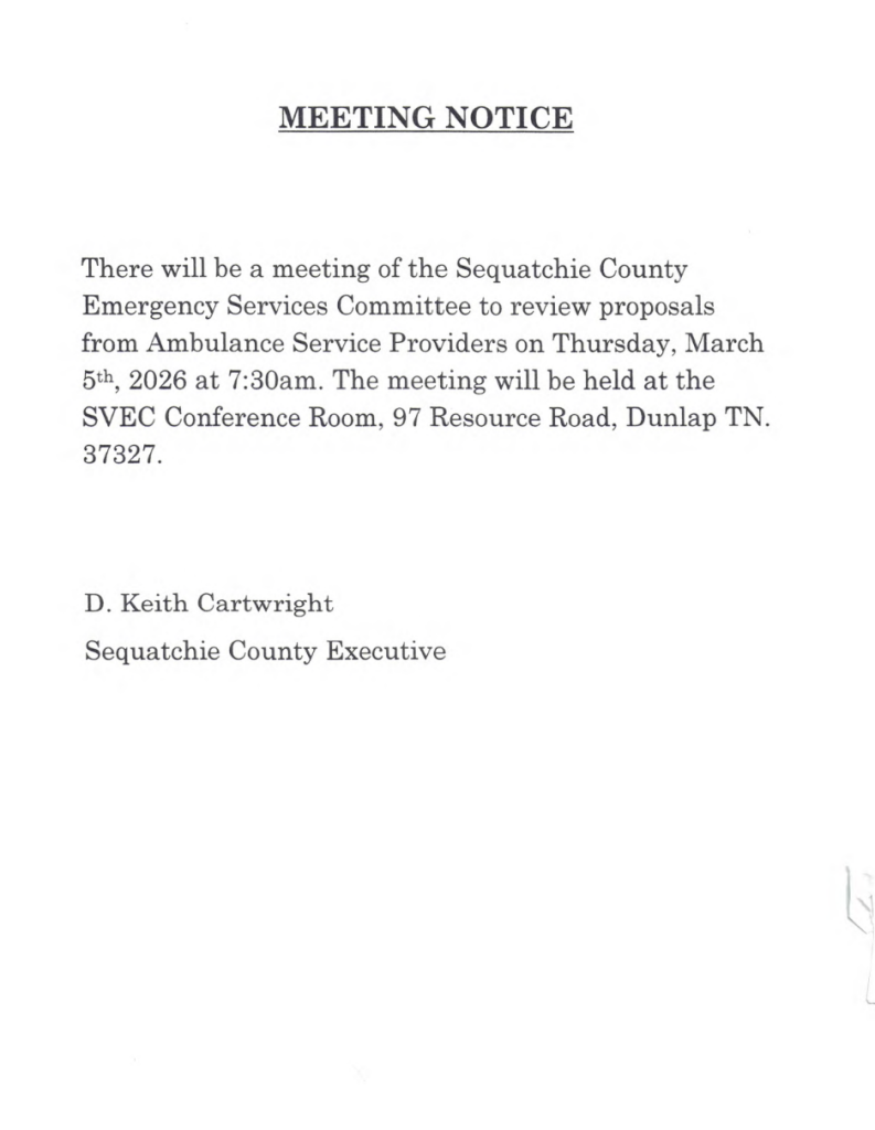 Featured image for: Sequatchie County Emergency Services Committee Meeting