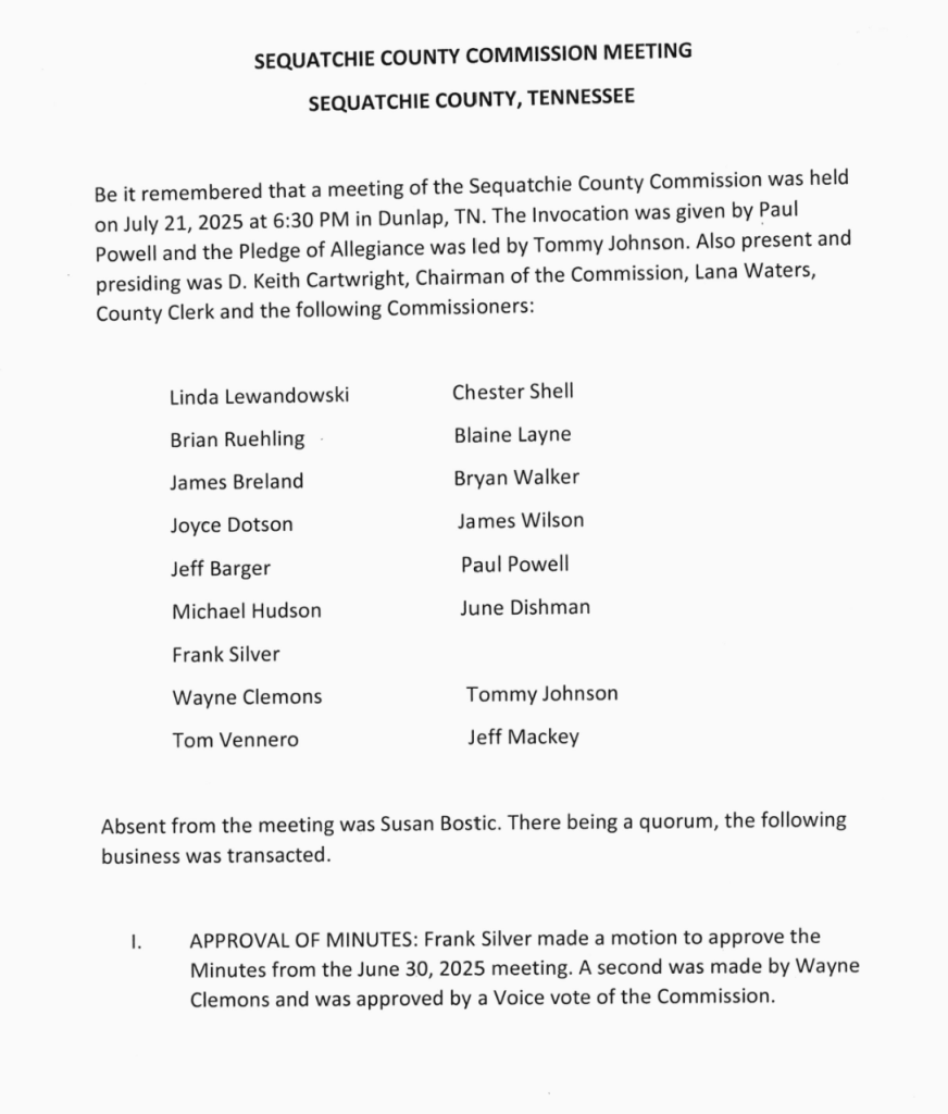 Featured image for: Sequatchie County Commission Meeting Minutes 07/21/25