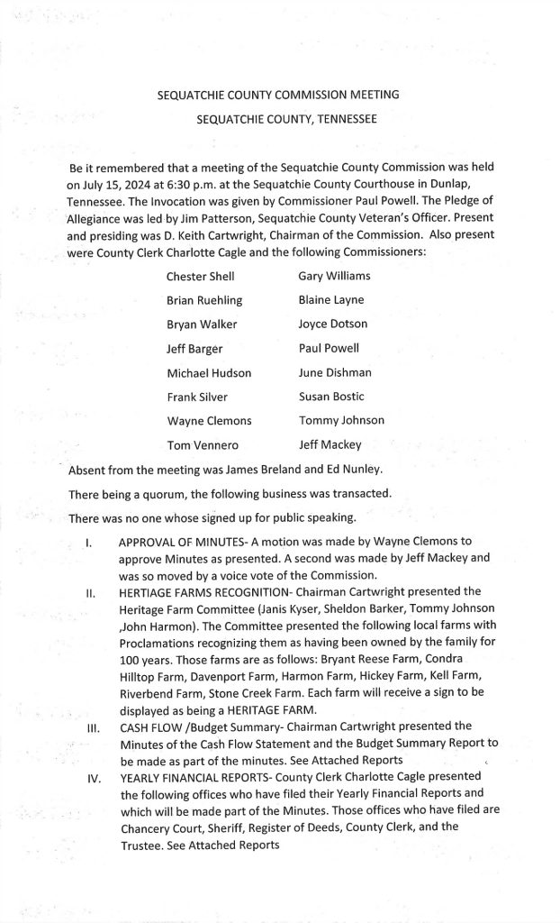 Featured image for: Sequatchie County Commission Minutes 07/15/24