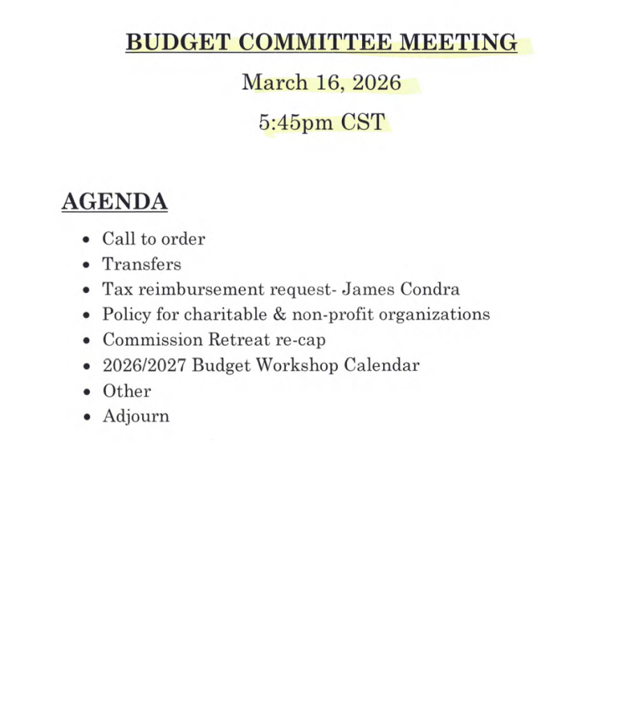 Featured image for: Budget Committee Meeting Agenda 03/16/26