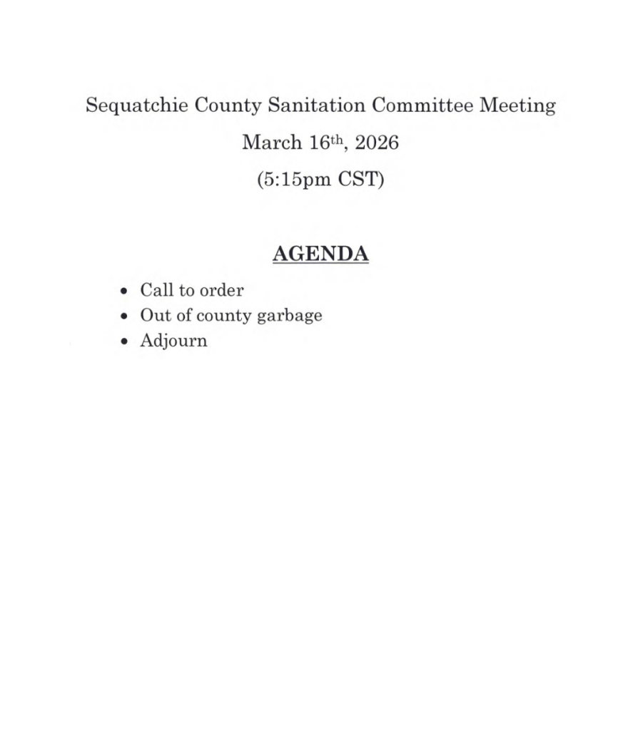 Featured image for: Sequatchie County Sanitation Committee Meeting Agenda 03/16/26