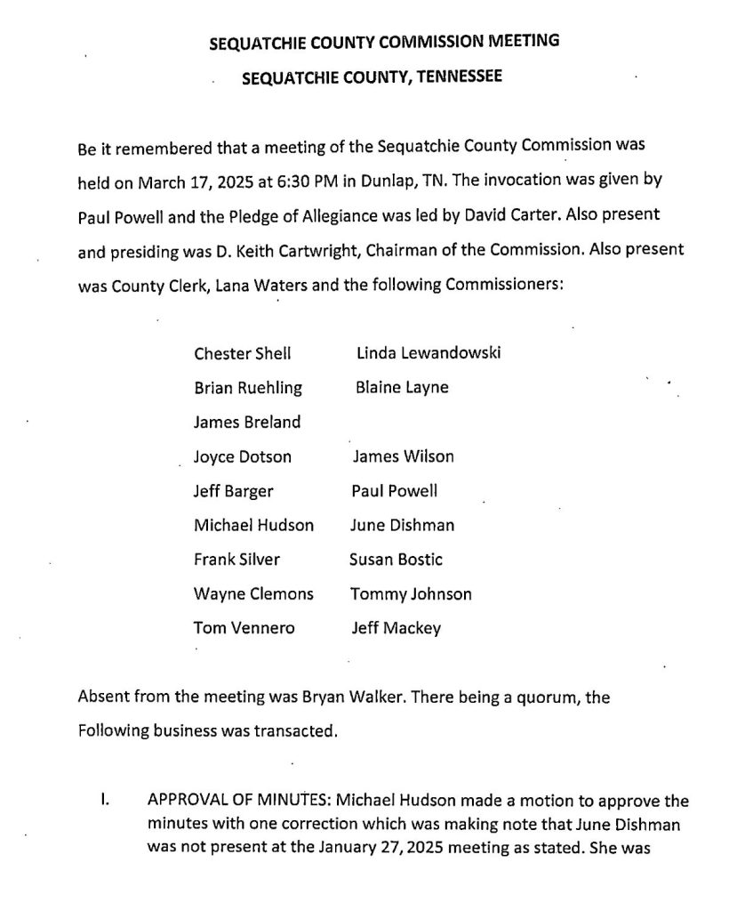 Featured image for: Sequatchie County Commission Meeting Minutes 03/17/25