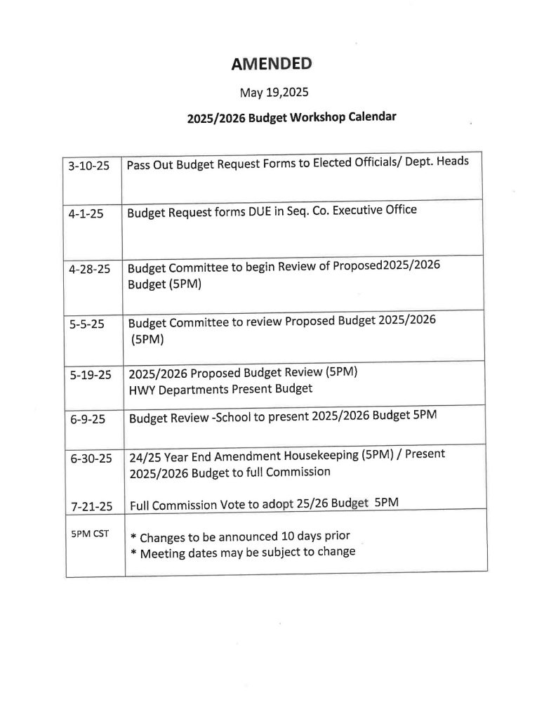 Featured image for: Amended 2025/2026 Budget Workshop Calendar
