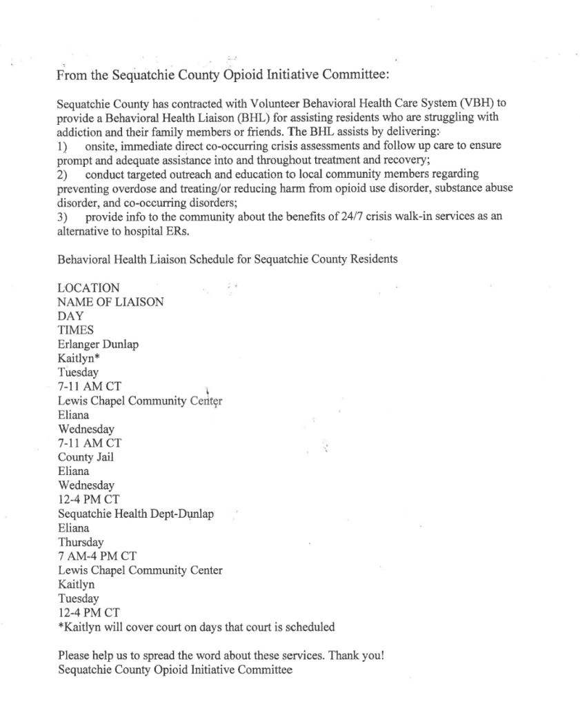 Featured image for: Sequatchie County Opioid Committee Announcement