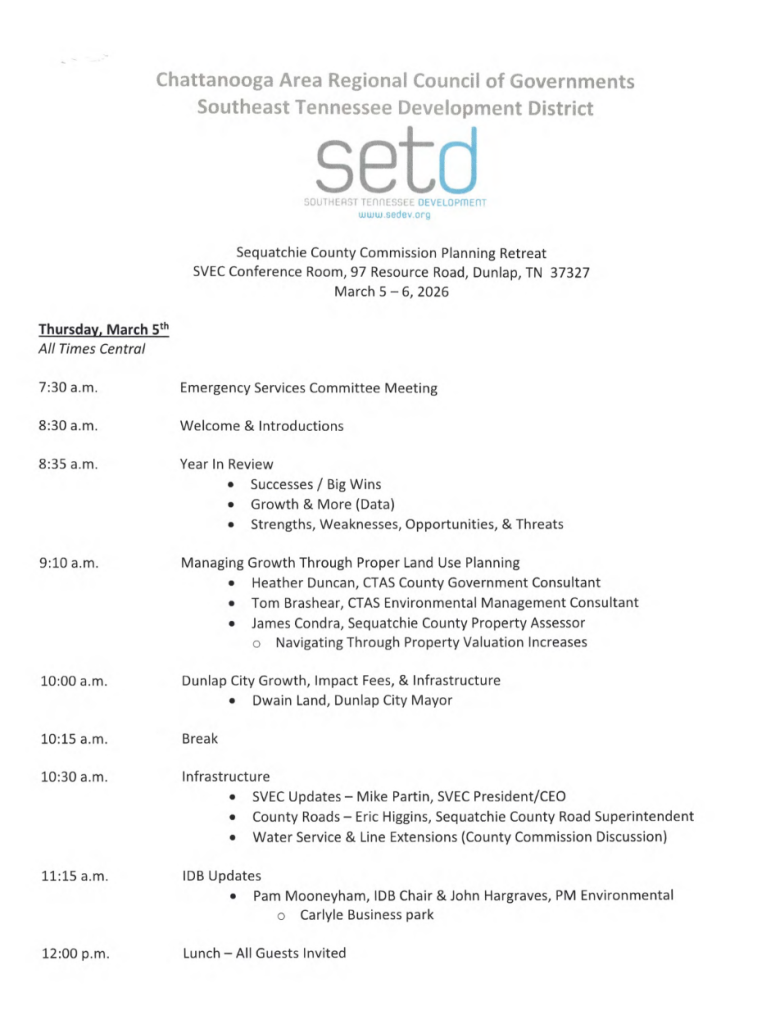 Featured image for: Chattanooga Area Regional Council of Governments SETD Planning Retreat Agenda