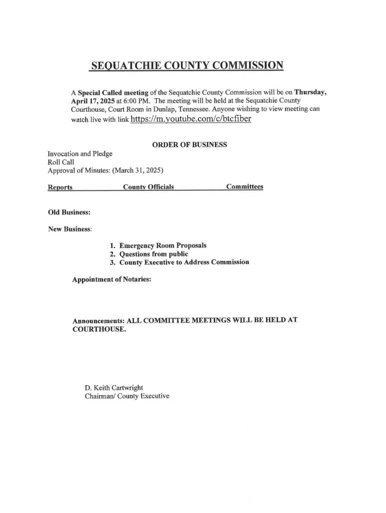 Featured image for: Special Call Commission Meeting Agenda 04/17/25