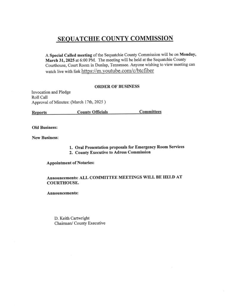 Featured image for: Special Call Commission Meeting Agenda 03/31/25