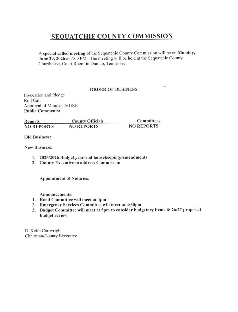 Featured image for: June 29th, 2026 Special Call Commission Committee Agenda