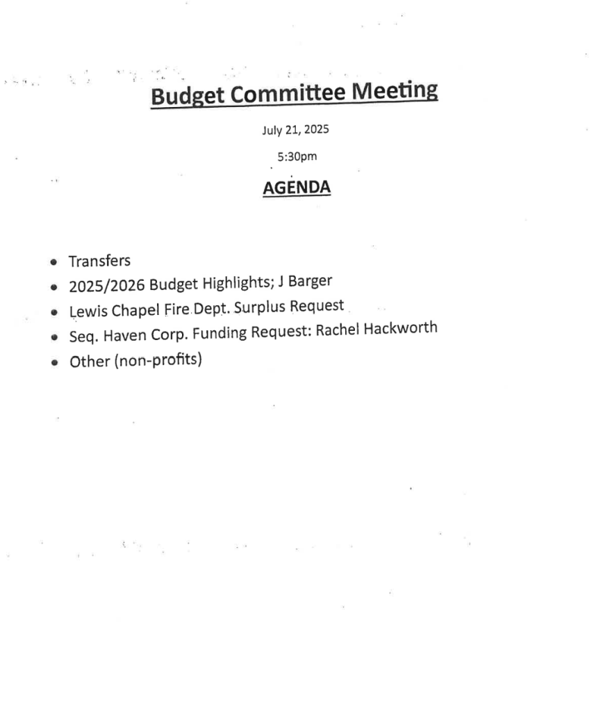 Featured image for: Budget Committee Meeting Agenda 07/21/25
