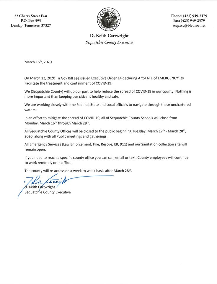 Featured image for: COVID-19 Bill Lee issues Executive Order 14 declaring A “STATE of EMERGENCY